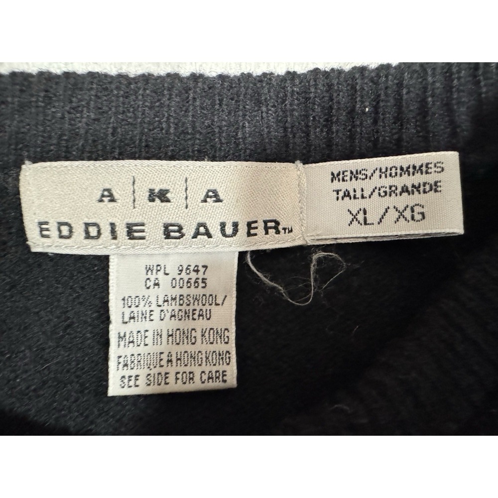 VTG Eddie Bauer AKA Sweater Mens XL Black Lambswool‎ Henley Banded Bottom - Picture 4 of 13